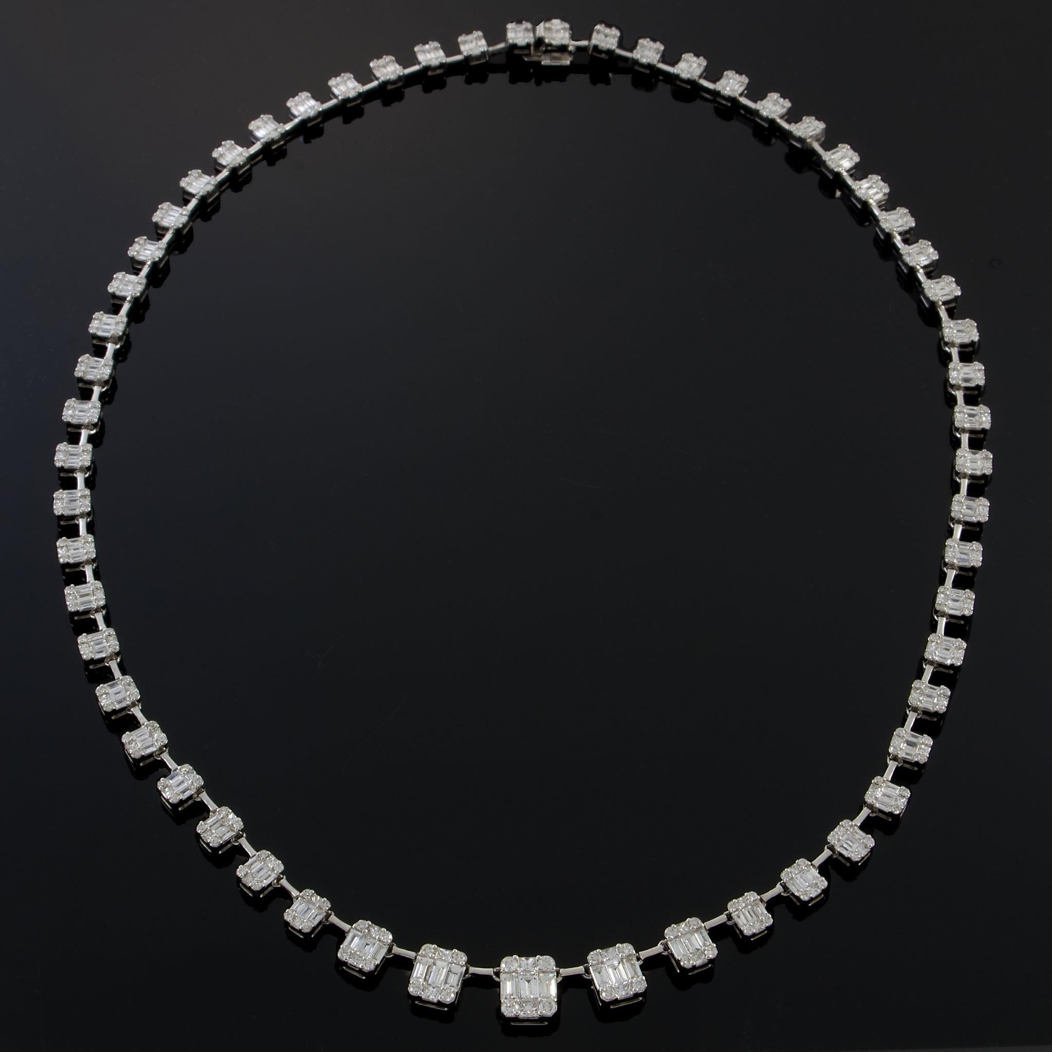 18KT White Gold Graduated Emerald & Multi-Cut Diamond Necklace