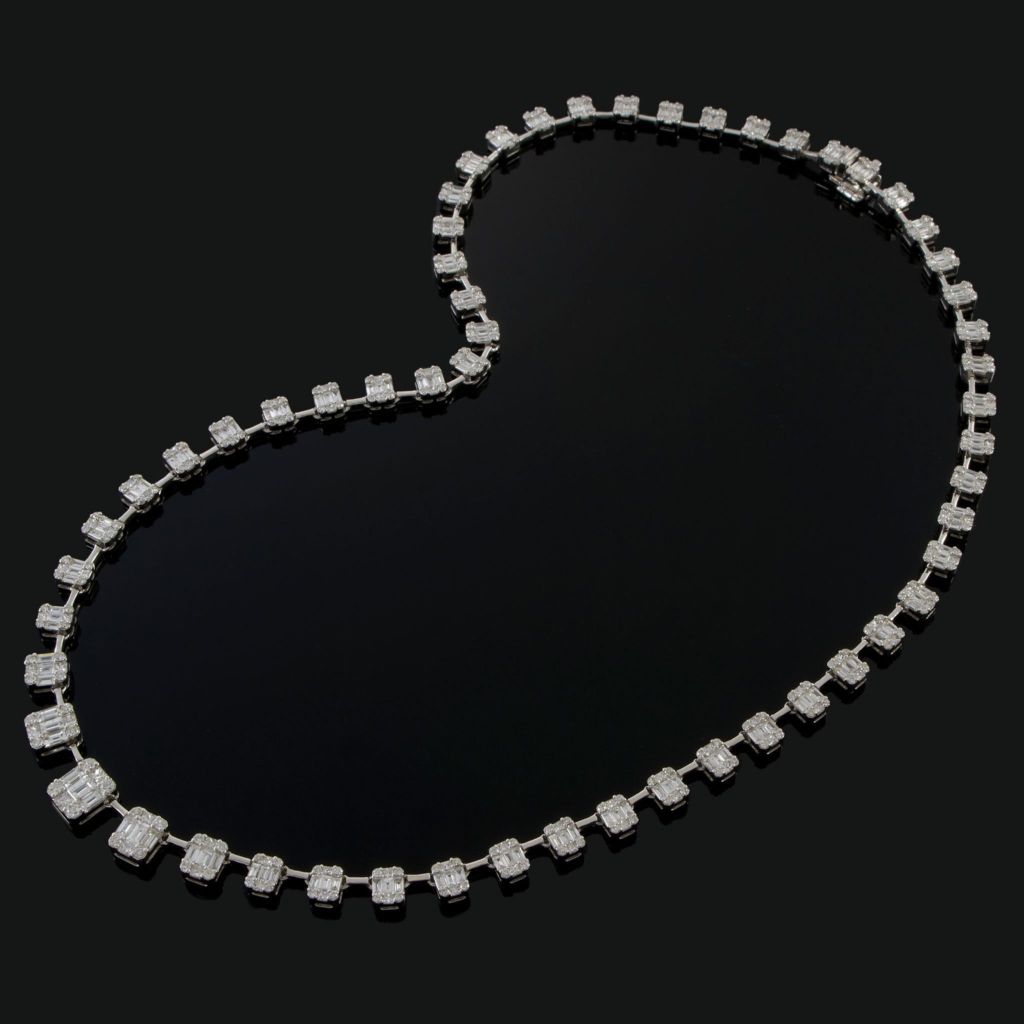 18KT White Gold Graduated Emerald & Multi-Cut Diamond Necklace