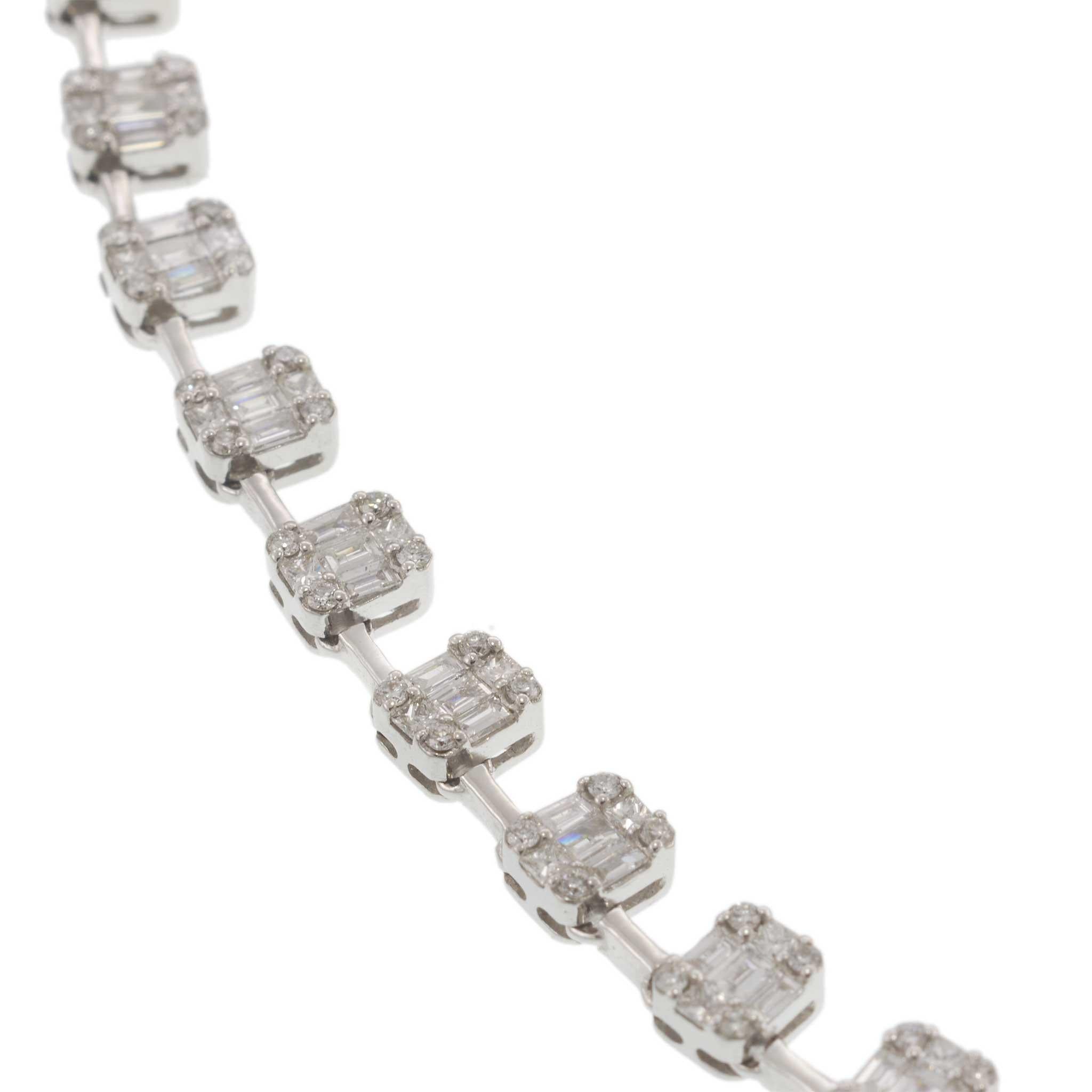 18KT White Gold Graduated Emerald & Multi-Cut Diamond Necklace