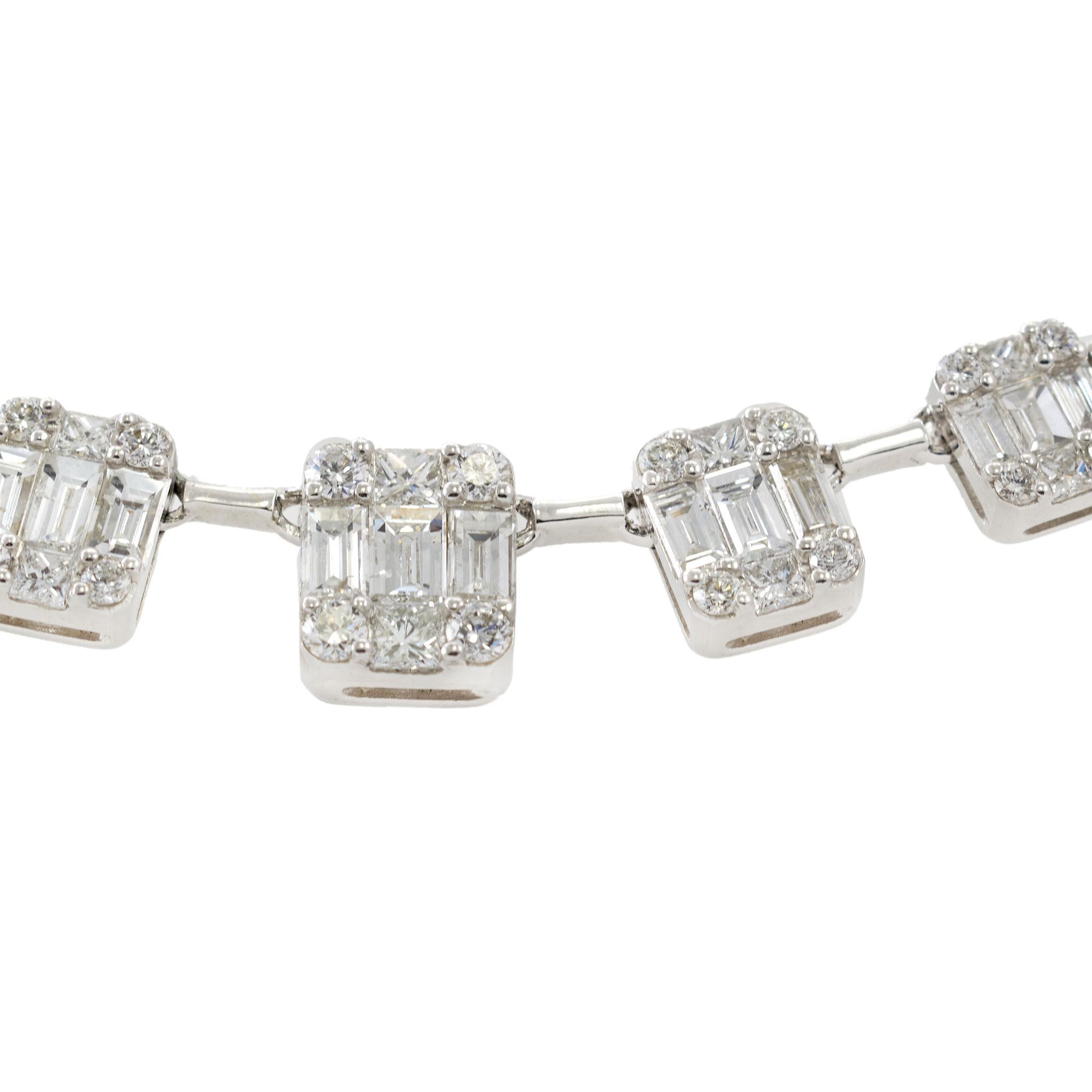 18KT White Gold Graduated Emerald & Multi-Cut Diamond Necklace