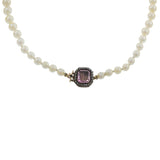 Estate Genuine Japanese Akoya Graduated Pearl Necklace with Pink Tourmaline Clasp