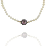 Estate Genuine Japanese Akoya Graduated Pearl Necklace with Pink Tourmaline Clasp