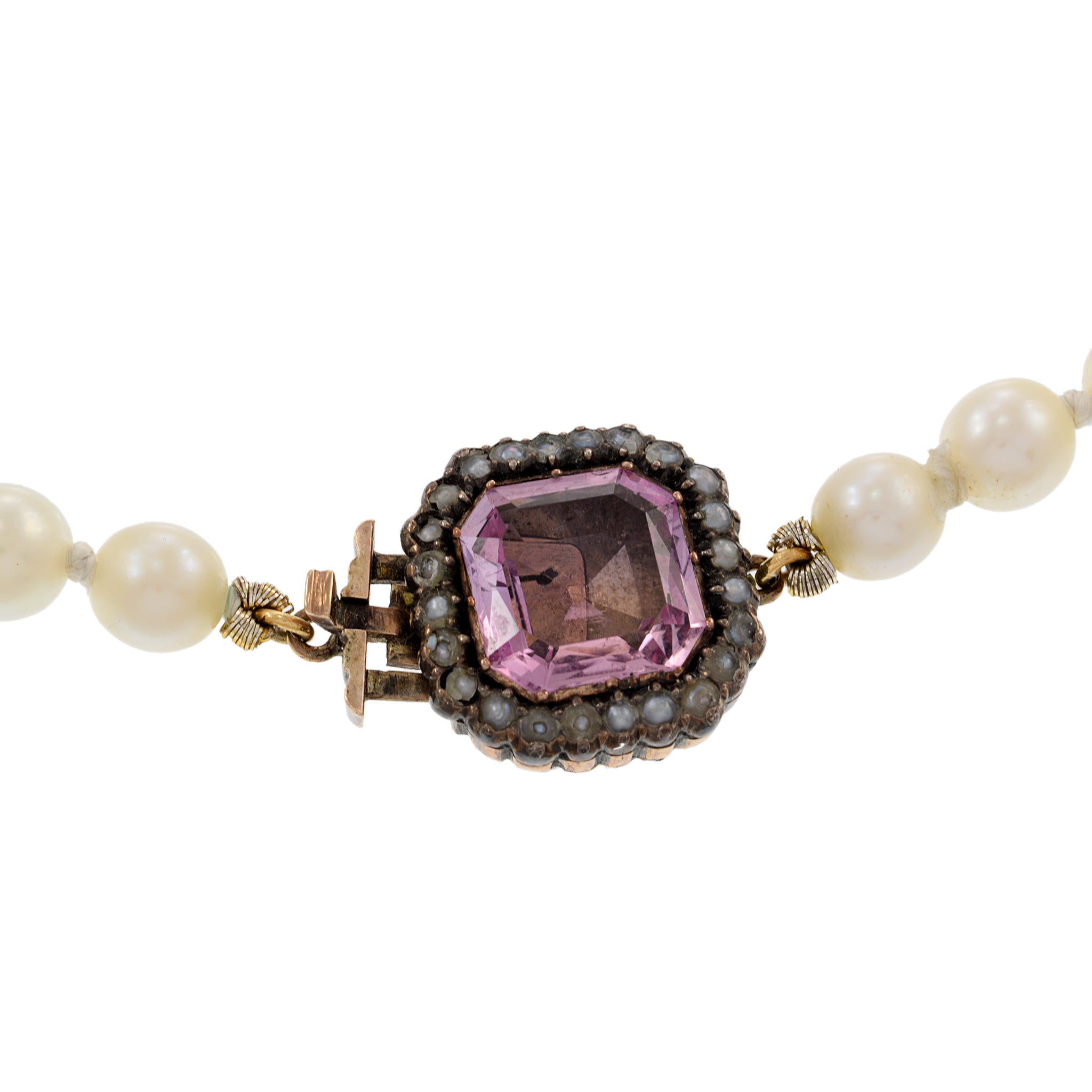 Estate Genuine Japanese Akoya Graduated Pearl Necklace with Pink Tourmaline Clasp