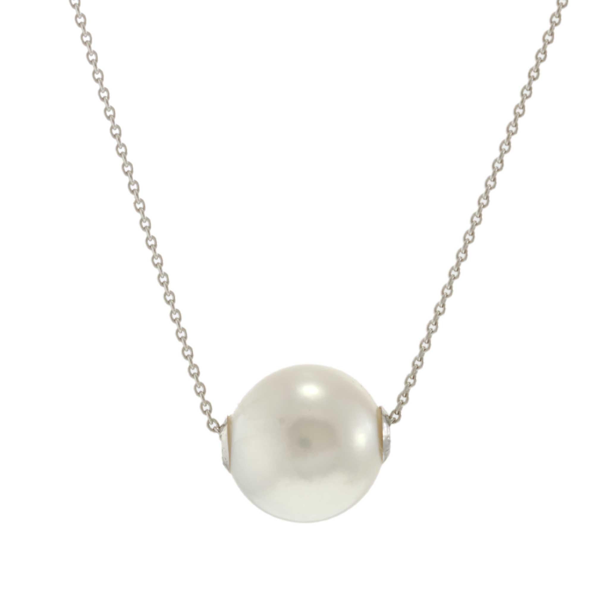 14KT White Gold 9MM White South Sea Pearl Adjustable Necklace