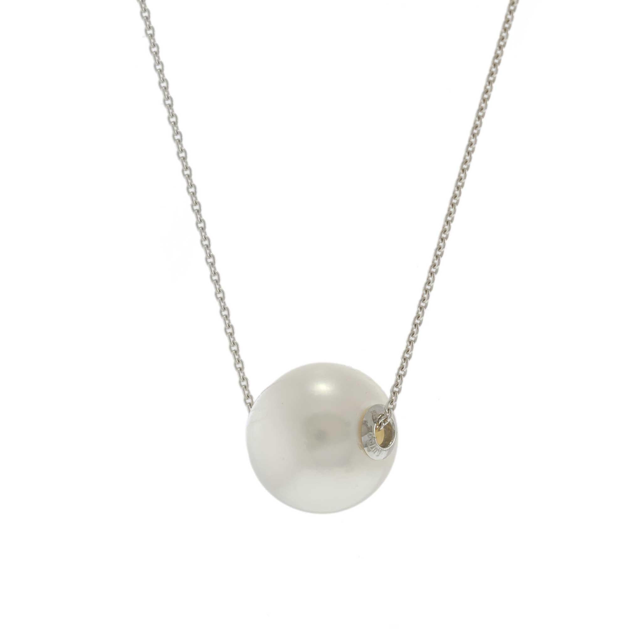 14KT White Gold 9MM White South Sea Pearl Adjustable Necklace