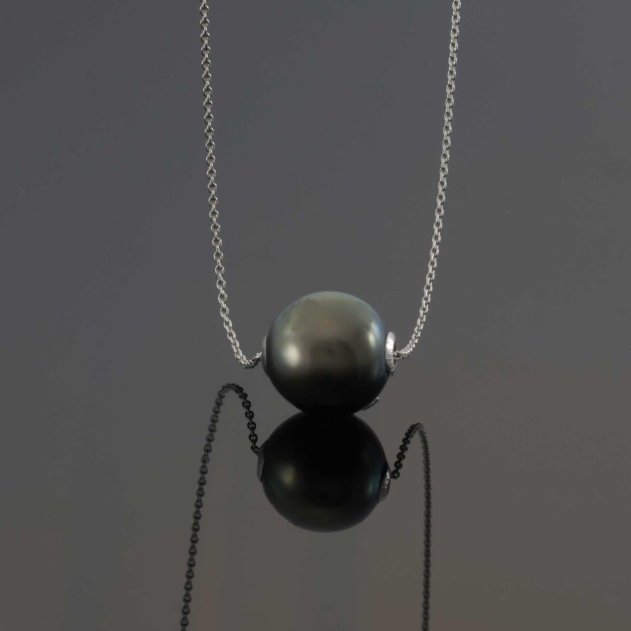 14KT White Gold 9–10MM Tahitian Grey Pearl Adjustable Necklace