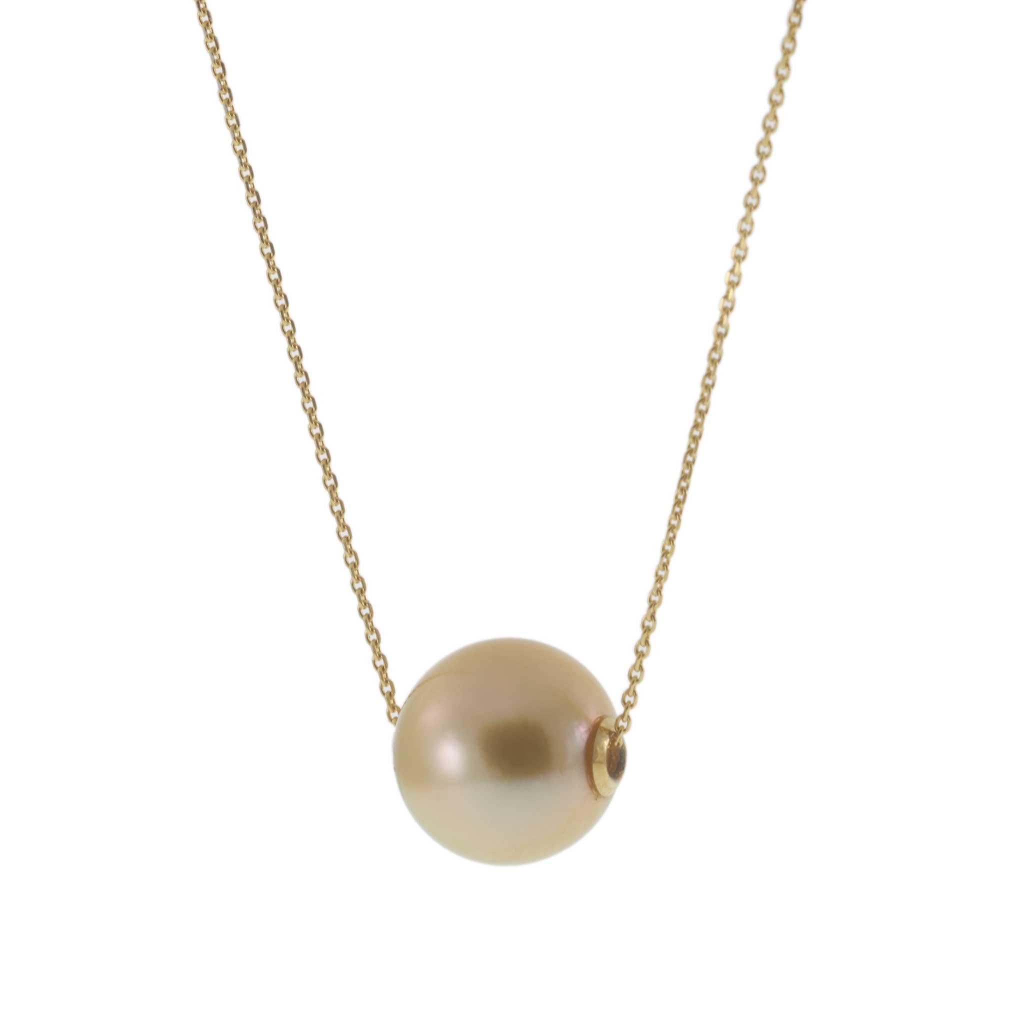 14KT Yellow Gold 9.8MM Golden South Sea Pearl Adjustable Necklace