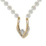14KT Two-Tone Gold Marquise and Round Diamond V-Pendant on Akoya Pearl Strand