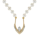 14KT Two-Tone Gold Marquise and Round Diamond V-Pendant on Akoya Pearl Strand