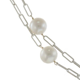 White Gold Paperclip Chain Tin Cup Pearl Necklace