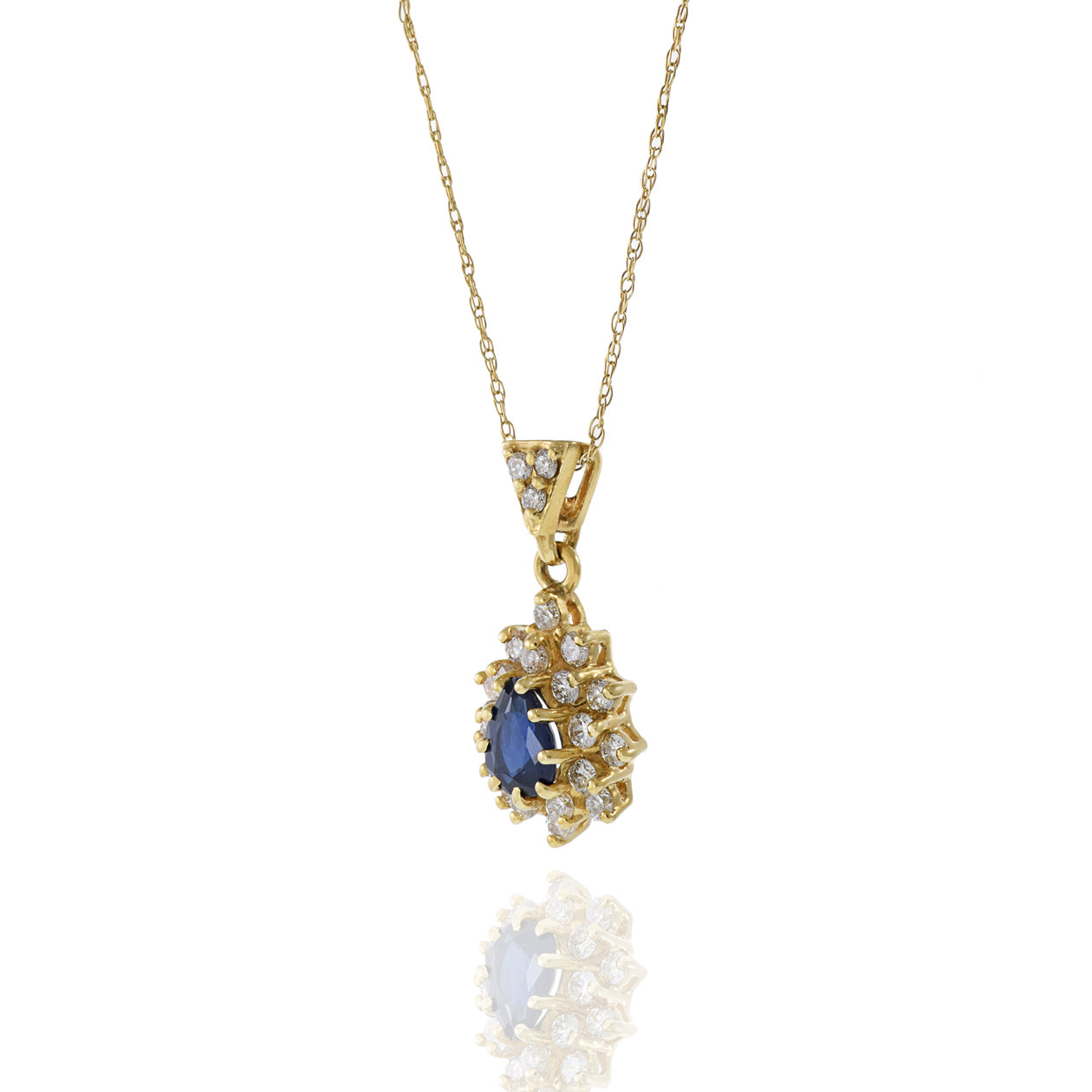 14KT Yellow Gold Pear Shaped Sapphire And Diamond Necklace