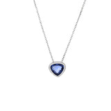 14KT White Gold Diamond Bezel Set Blue Sapphire Pendant Necklace