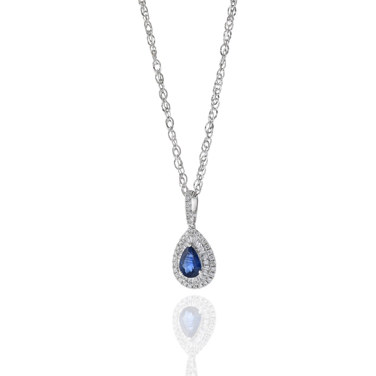 14KT White Gold Blue Sapphire And Diamond Pendant Necklace