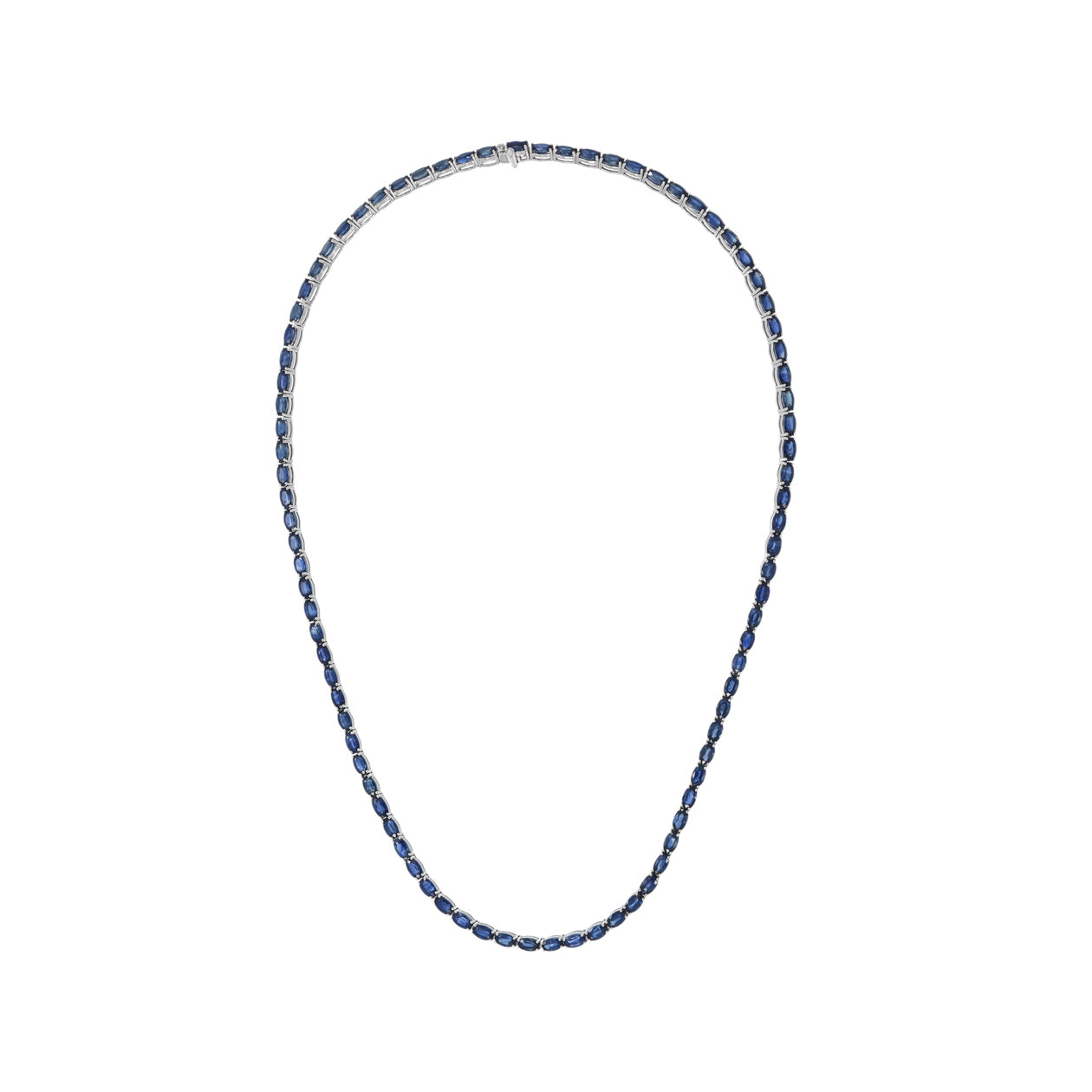 18KT White Gold Oval Cut Blue Sapphire Tennis Necklace