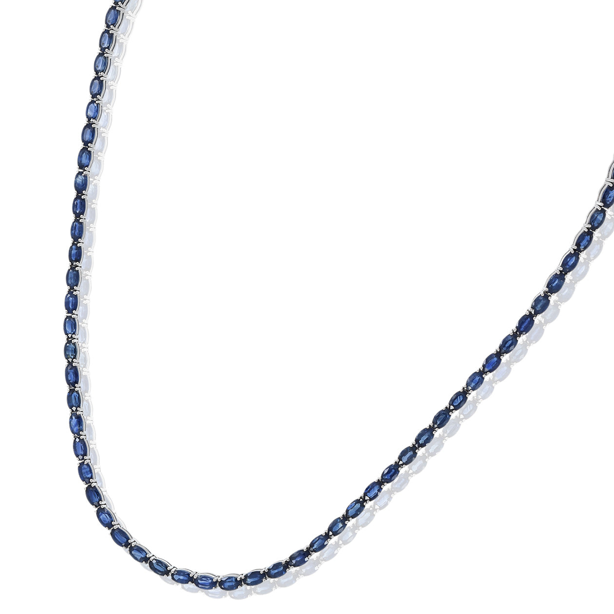 18KT White Gold Oval Cut Blue Sapphire Tennis Necklace