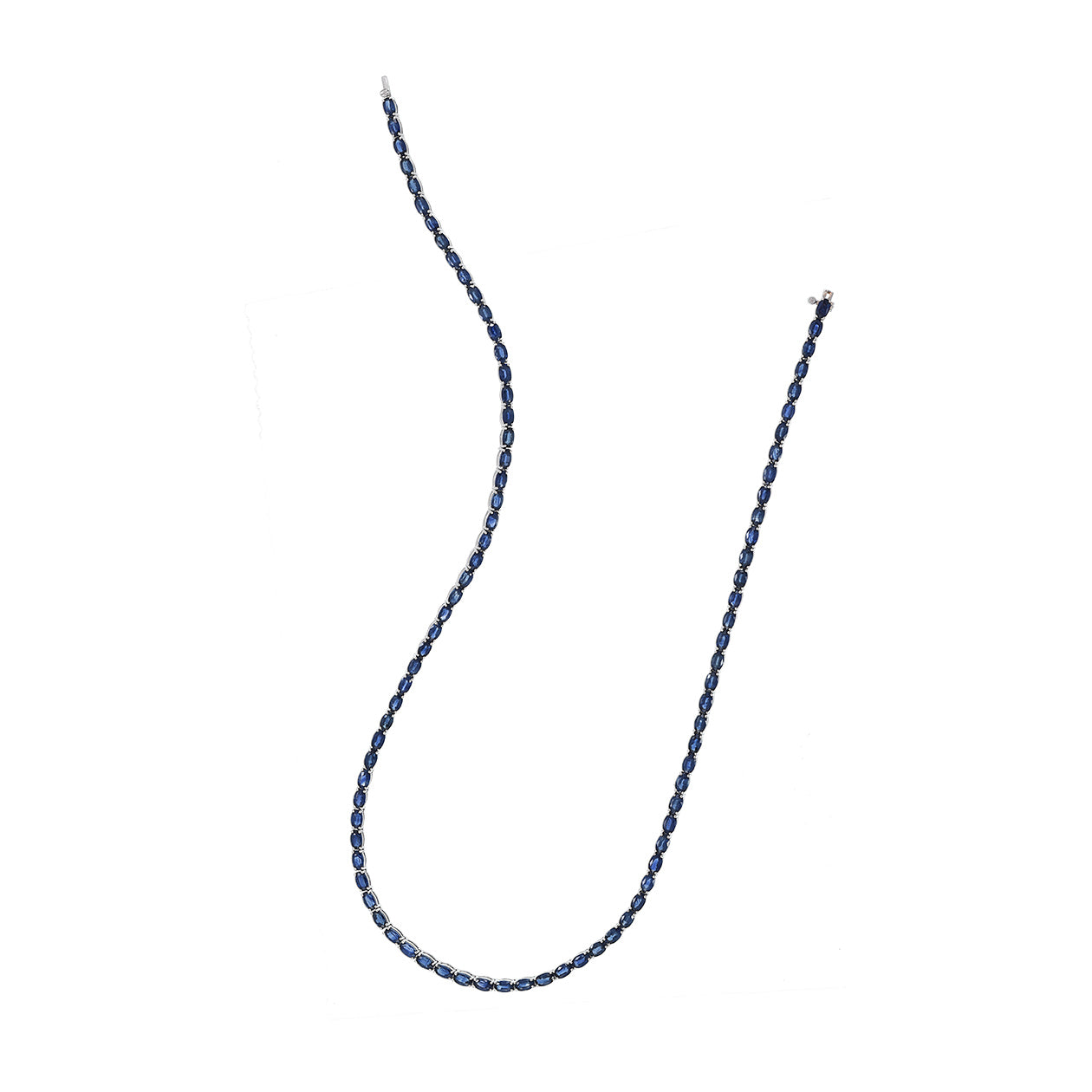 18KT White Gold Oval Cut Blue Sapphire Tennis Necklace