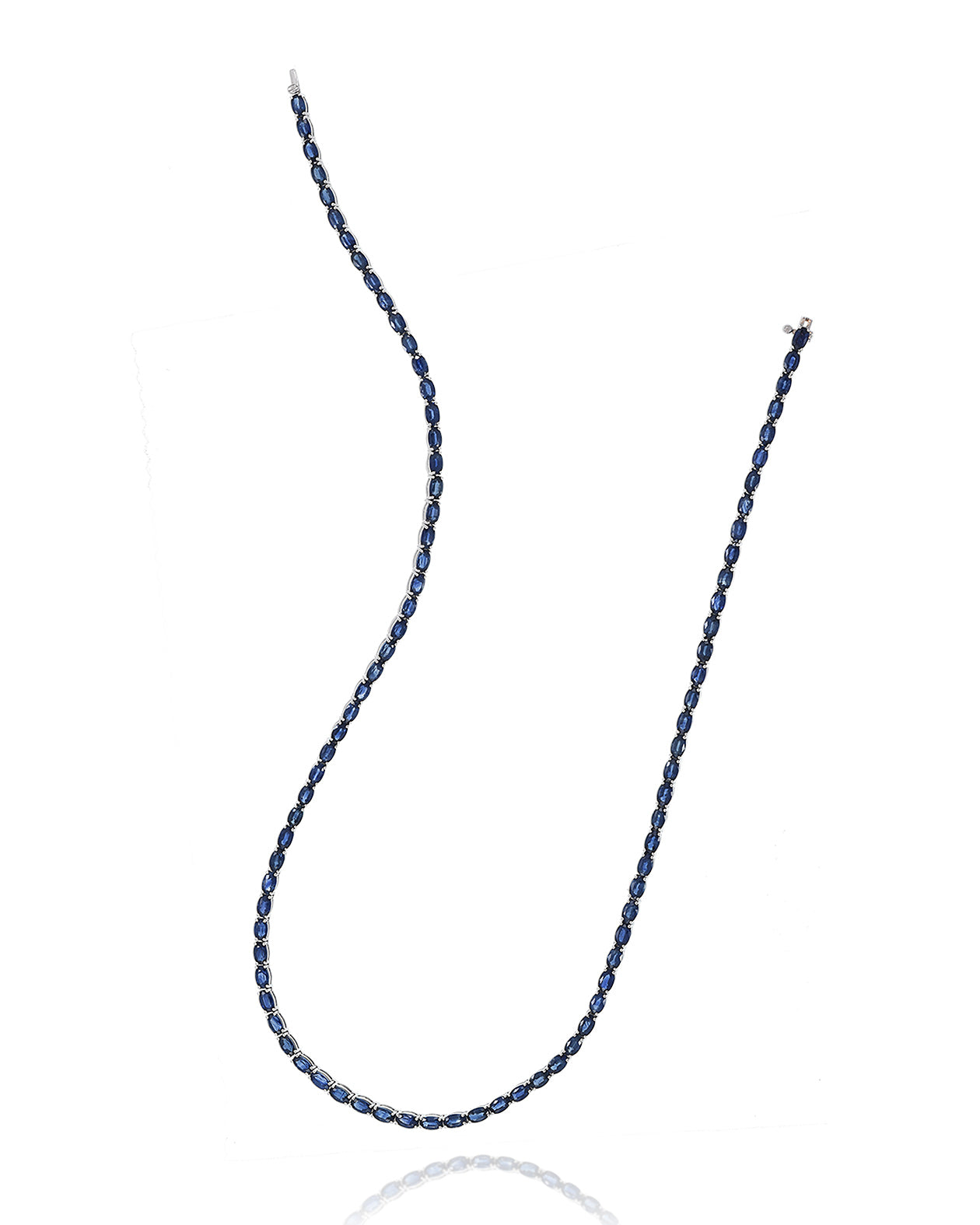 18KT White Gold Oval Cut Blue Sapphire Tennis Necklace