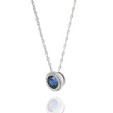 14KT White Gold Round Blue Sapphire and Diamond Pendant with Chain