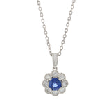 18KT White Gold Blue Sapphire and Diamond Pendant Necklace