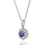 18KT White Gold Blue Sapphire and Diamond Pendant Necklace