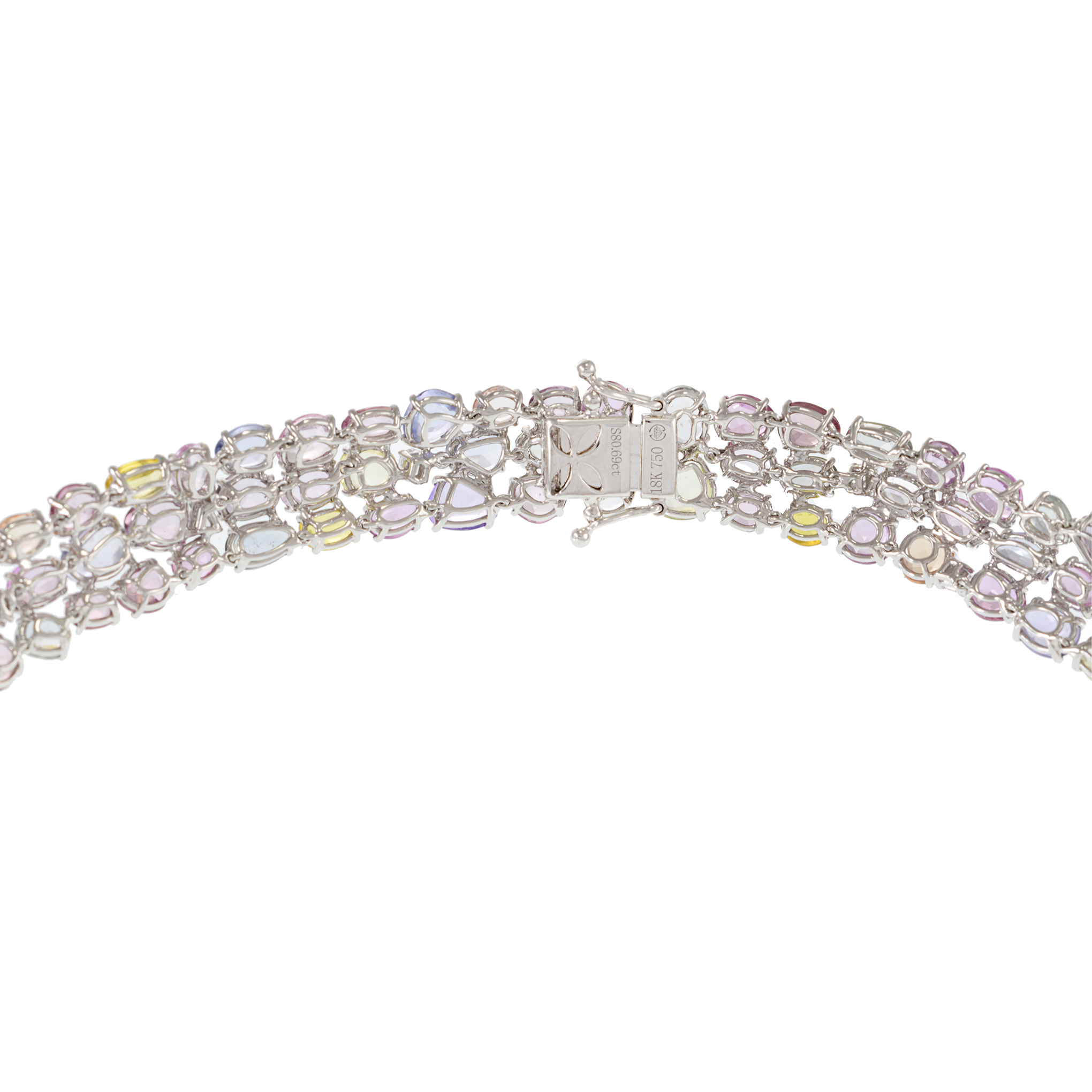 18KT White Gold Multi-Cut Sapphire and Diamond Bib Necklace