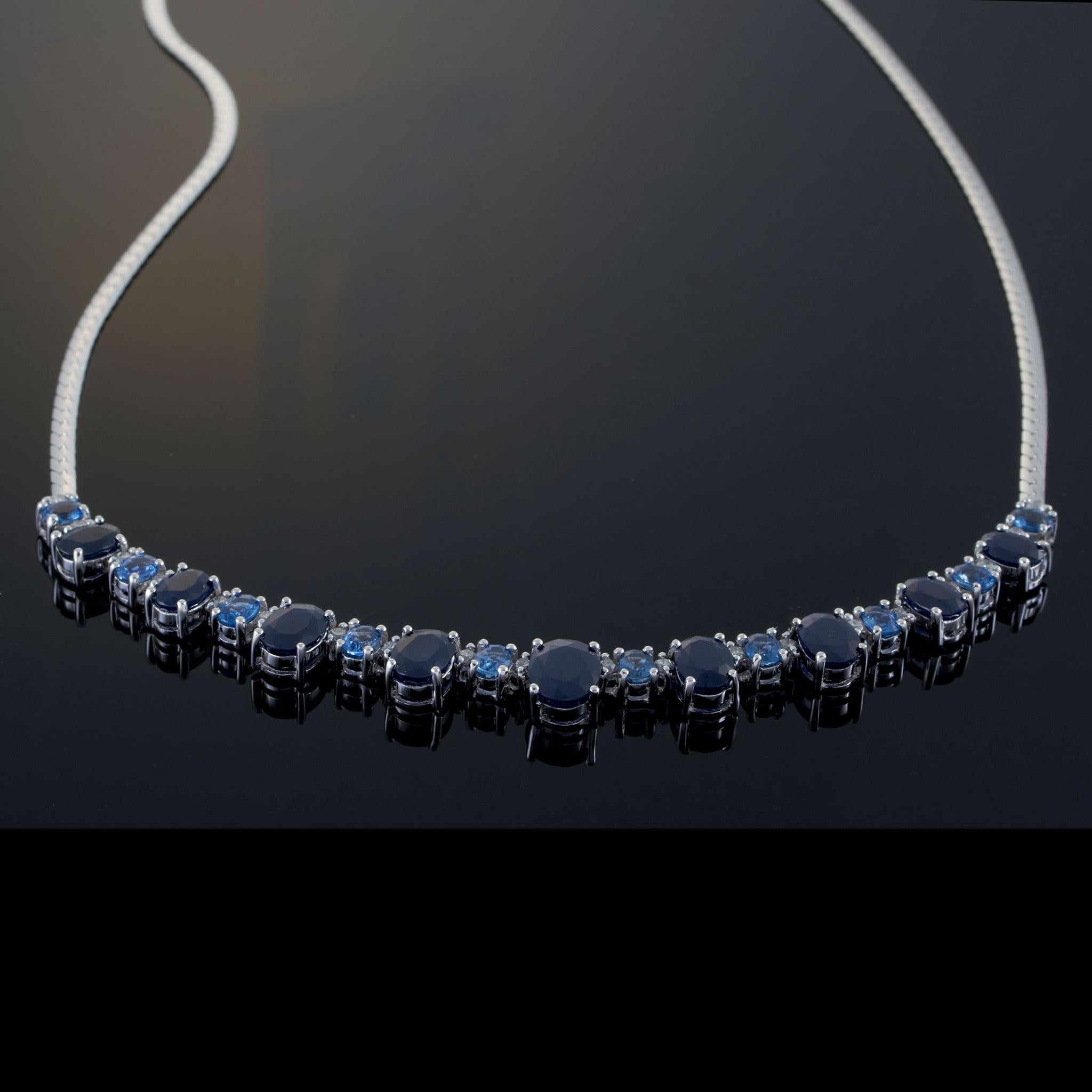 Vintage 14KT White Gold Sapphire and Diamond Necklace