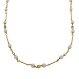 Vintage 1970's Mother of Pearl Bead 32" Necklace with 18KT Yellow Gold Tubes and Ropes