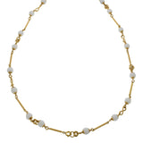 Vintage 1970's Mother of Pearl Bead 32" Necklace with 18KT Yellow Gold Tubes and Ropes