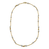 Vintage 1970's Mother of Pearl Bead 32" Necklace with 18KT Yellow Gold Tubes and Ropes