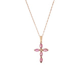 14KT Rose Gold Pink Tourmaline And Diamond Cross Necklace