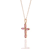 14KT Rose Gold Pink Tourmaline And Diamond Cross Necklace