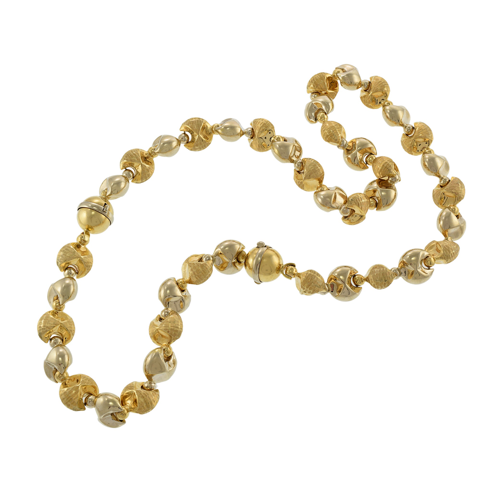 Vintage Retro 14KT Yellow Gold Italian Ball Link Necklace with Removable Bracelet