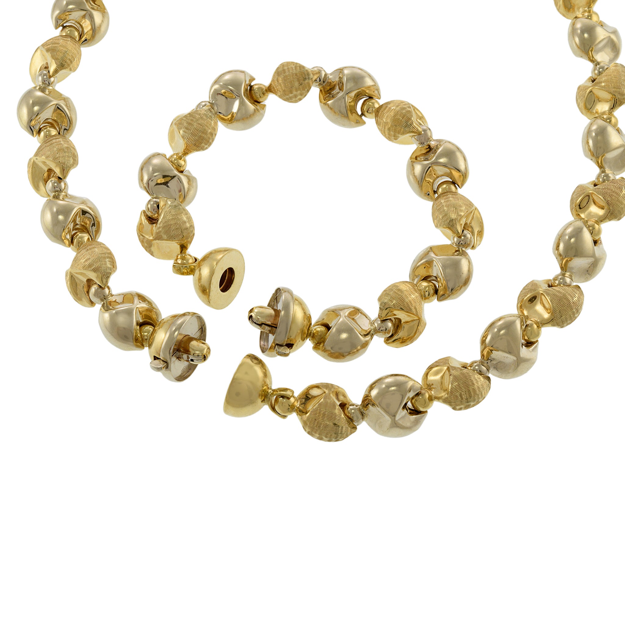 Vintage Retro 14KT Yellow Gold Italian Ball Link Necklace with Removable Bracelet