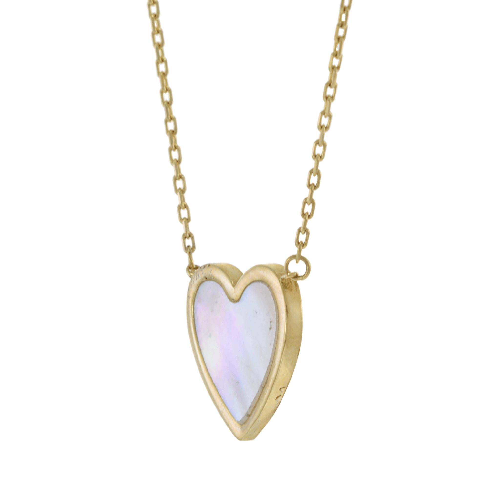 14KT Yellow Gold Mother of Pearl Heart Pendant with Chain