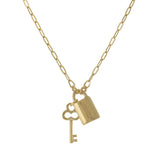 Lock and Key Charm Necklace in 14KT Yellow Gold