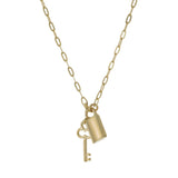 Lock and Key Charm Necklace in 14KT Yellow Gold