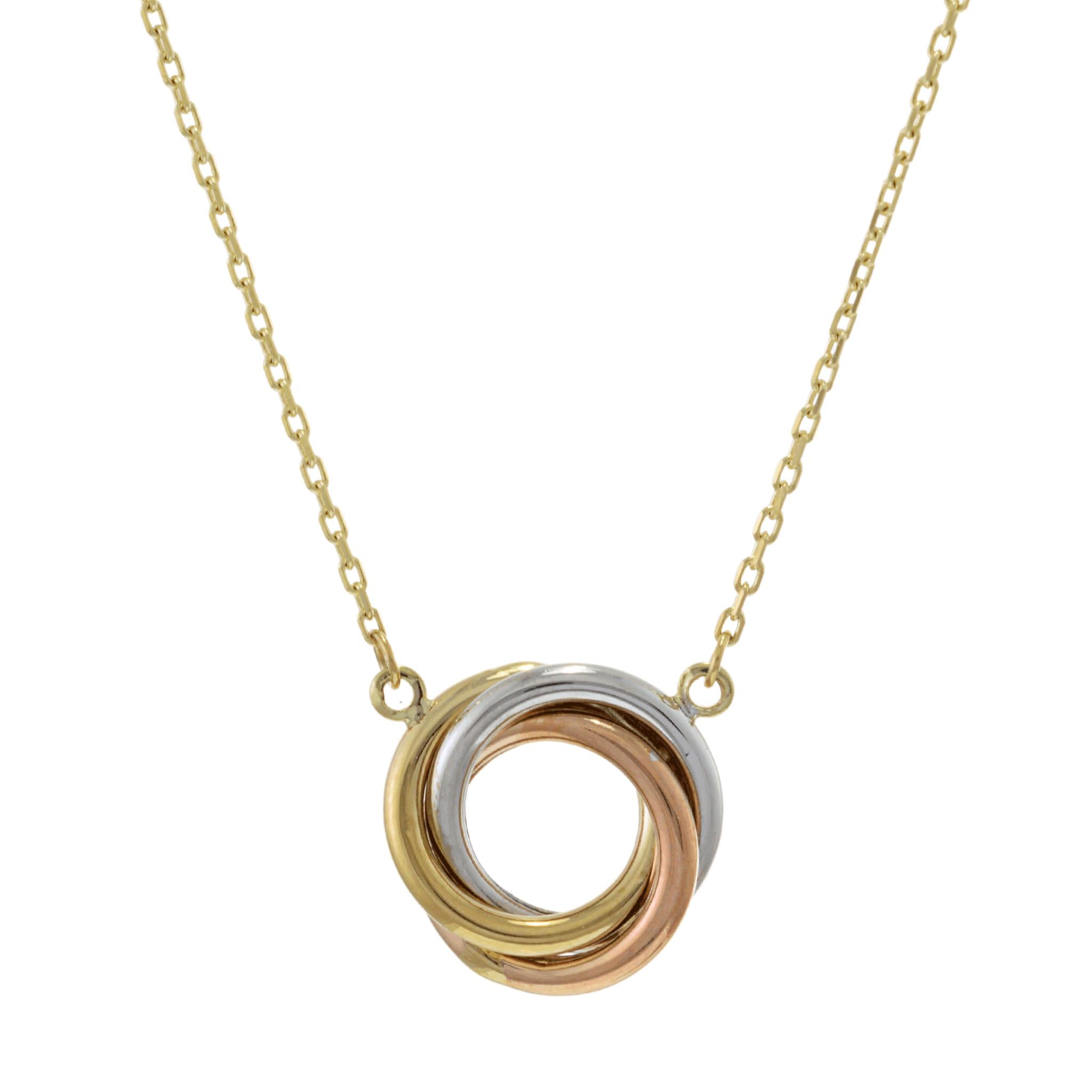14KT Tri-Color Gold Love Knot Circles Necklace