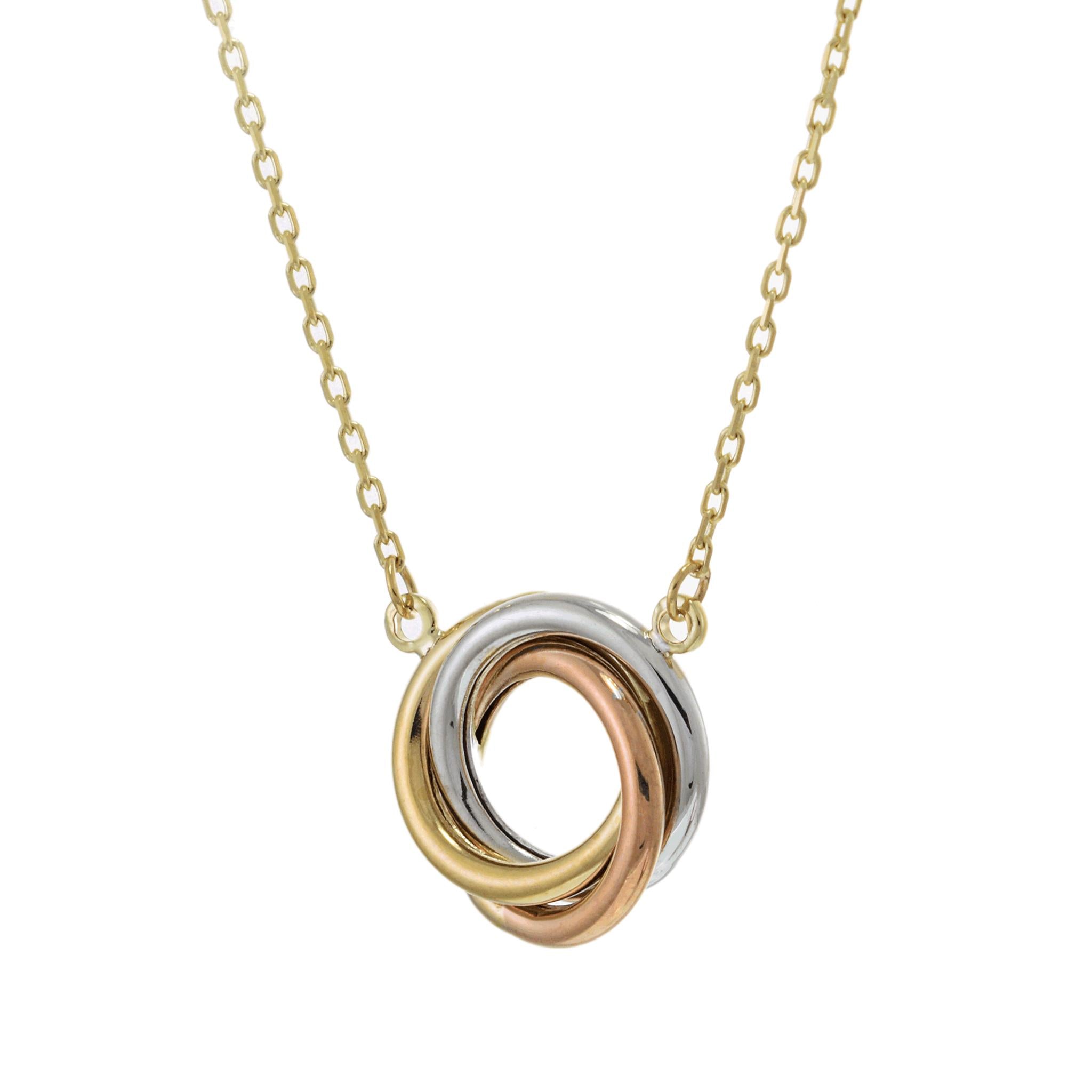 14KT Tri-Color Gold Love Knot Circles Necklace