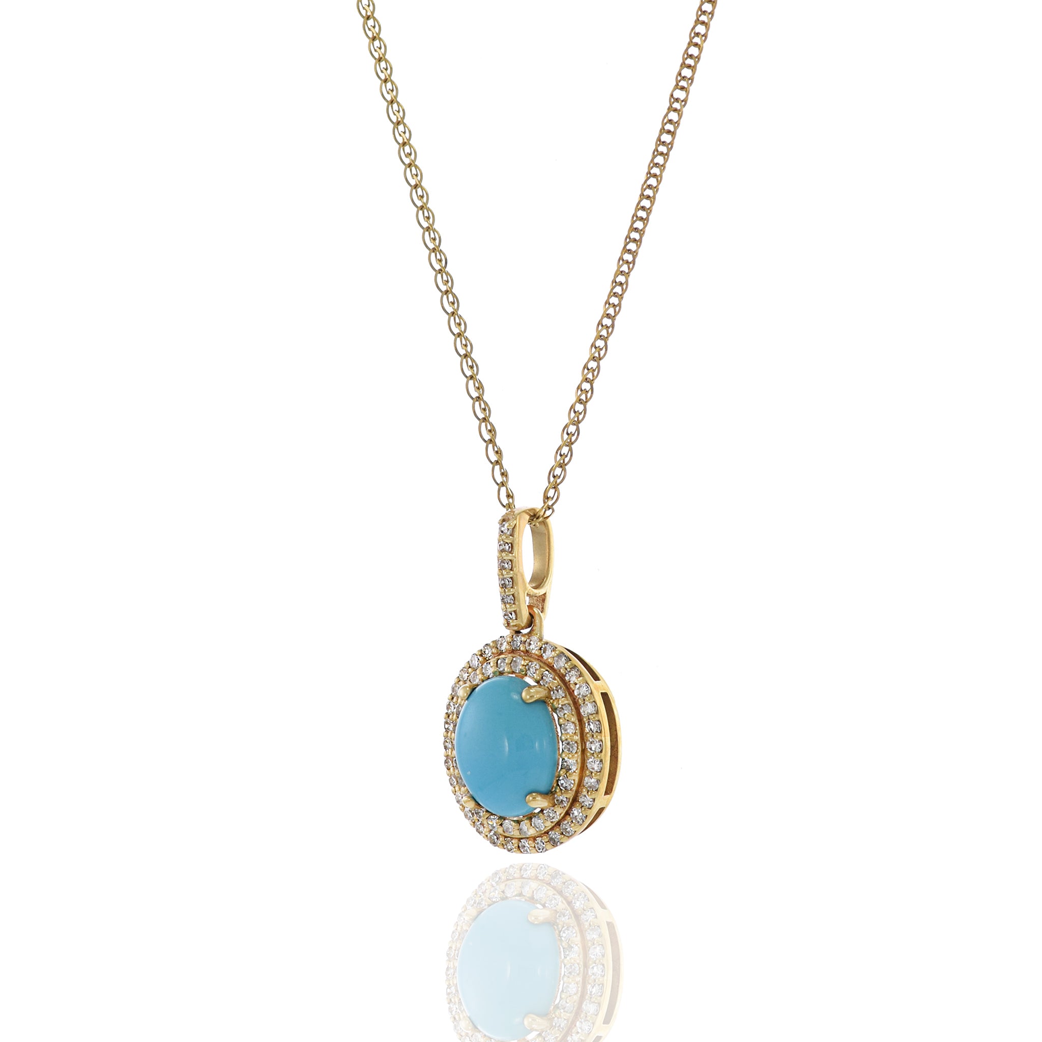 14KT Yellow Gold Sleeping Beauty Turquoise And Diamond Pendant