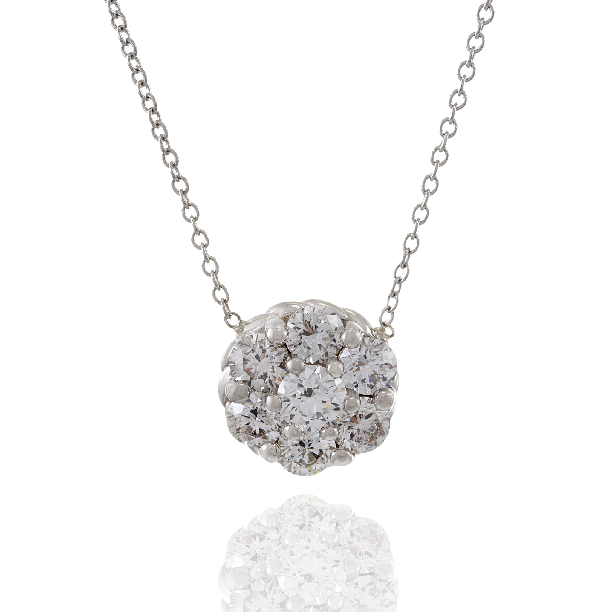 14KT White Gold Round Cluster Diamond Necklace