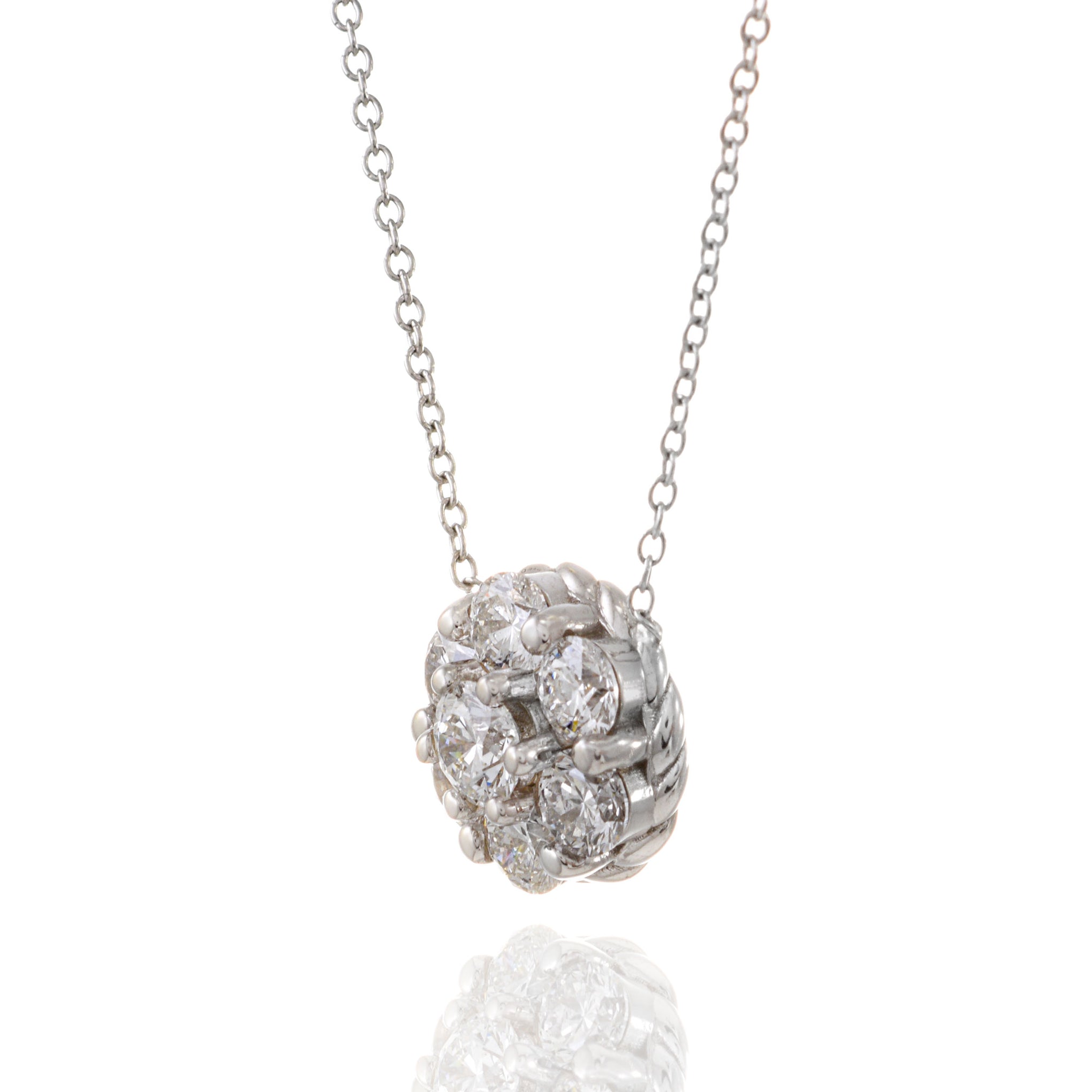 14KT White Gold Round Cluster Diamond Necklace