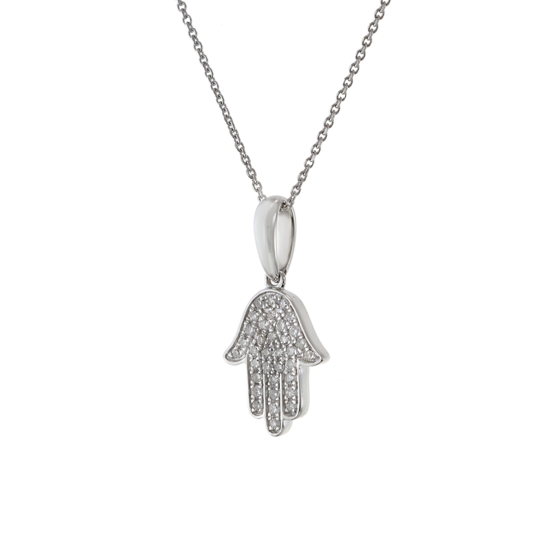 14KT White Gold Hamsa Diamond Pendant