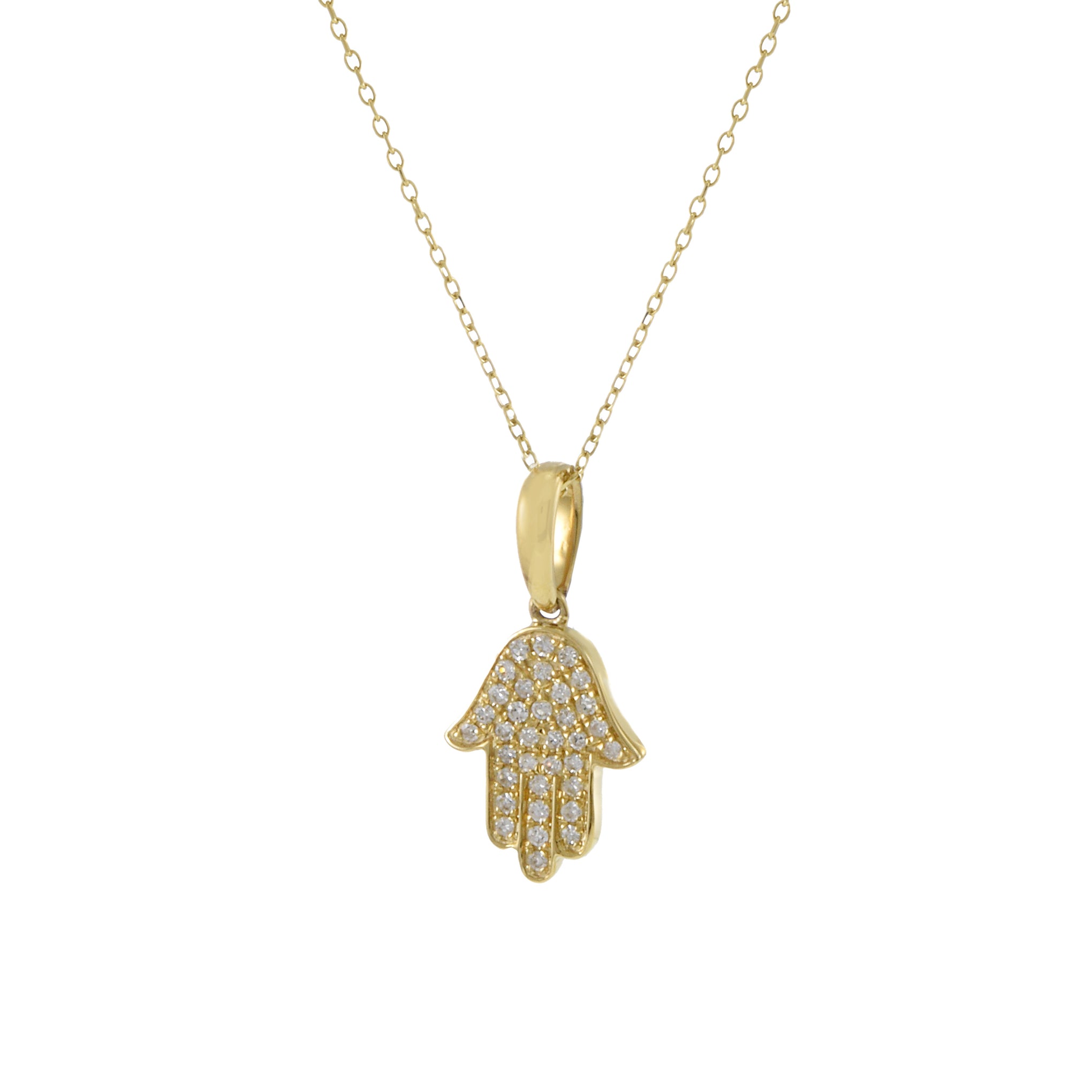14KT Yellow Gold Diamond Hamsa Pendant Necklace