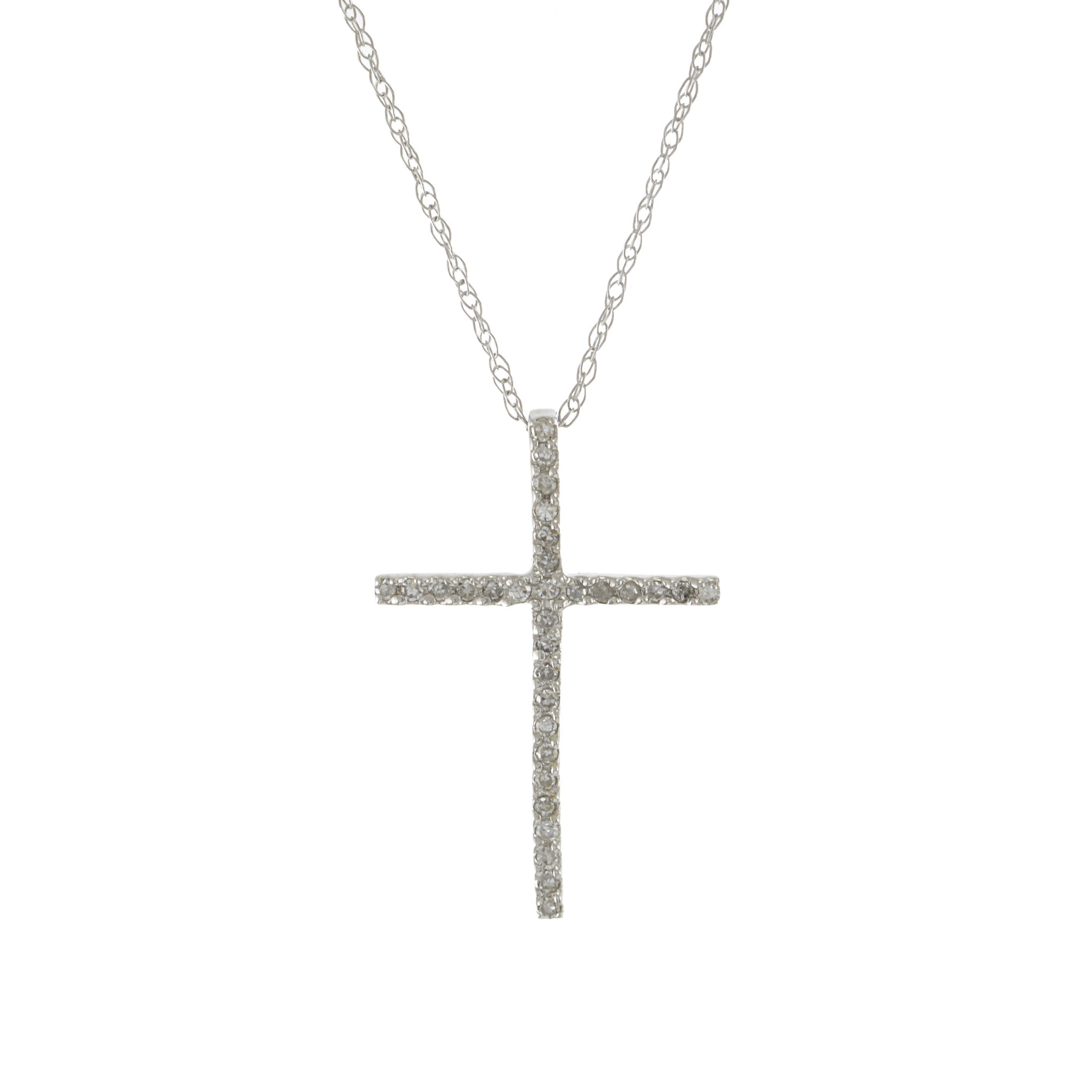 14KT White Gold Diamond Cross Necklace