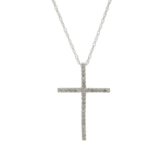 14KT White Gold Diamond Cross Necklace