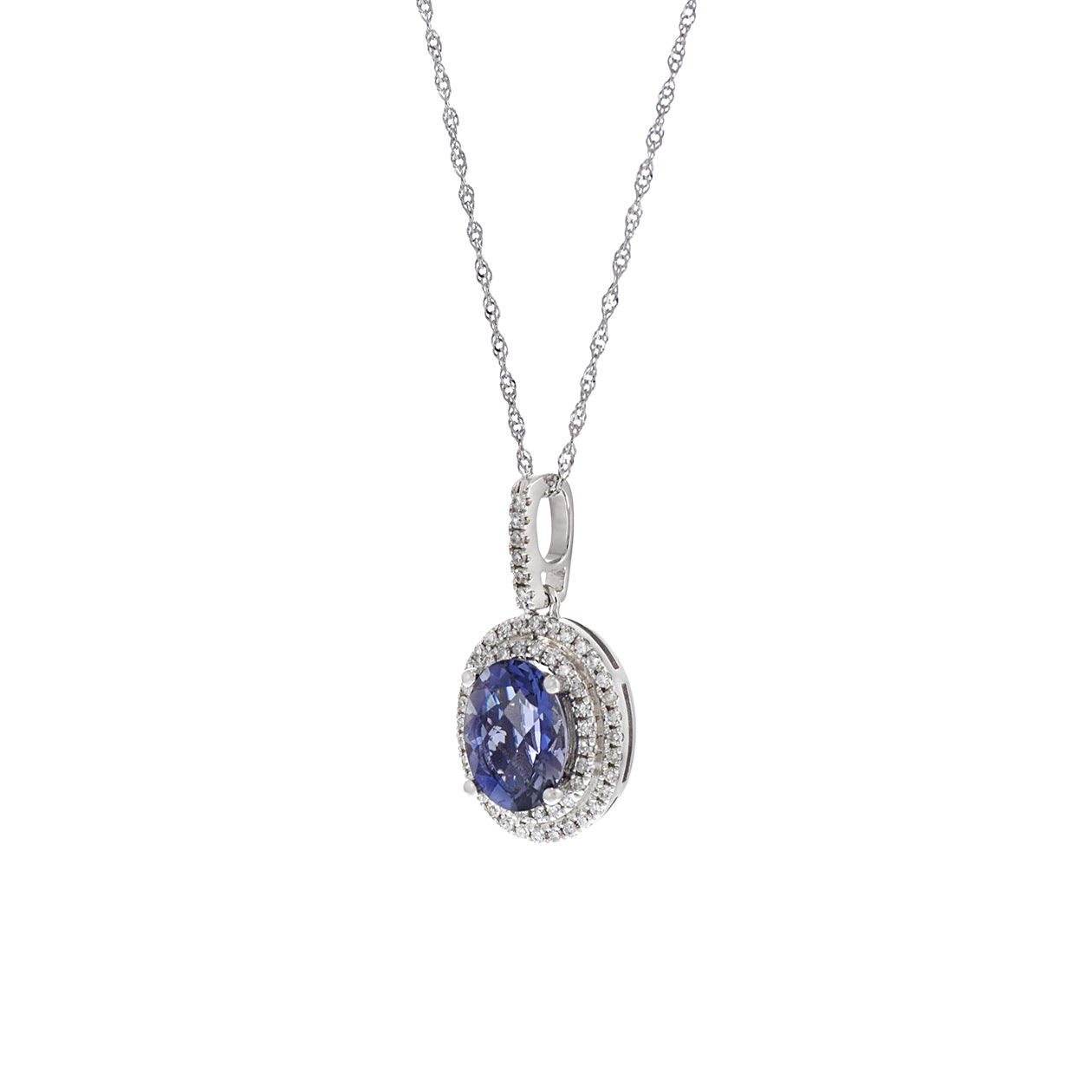 14KT White Gold Iolite and Diamond Necklace