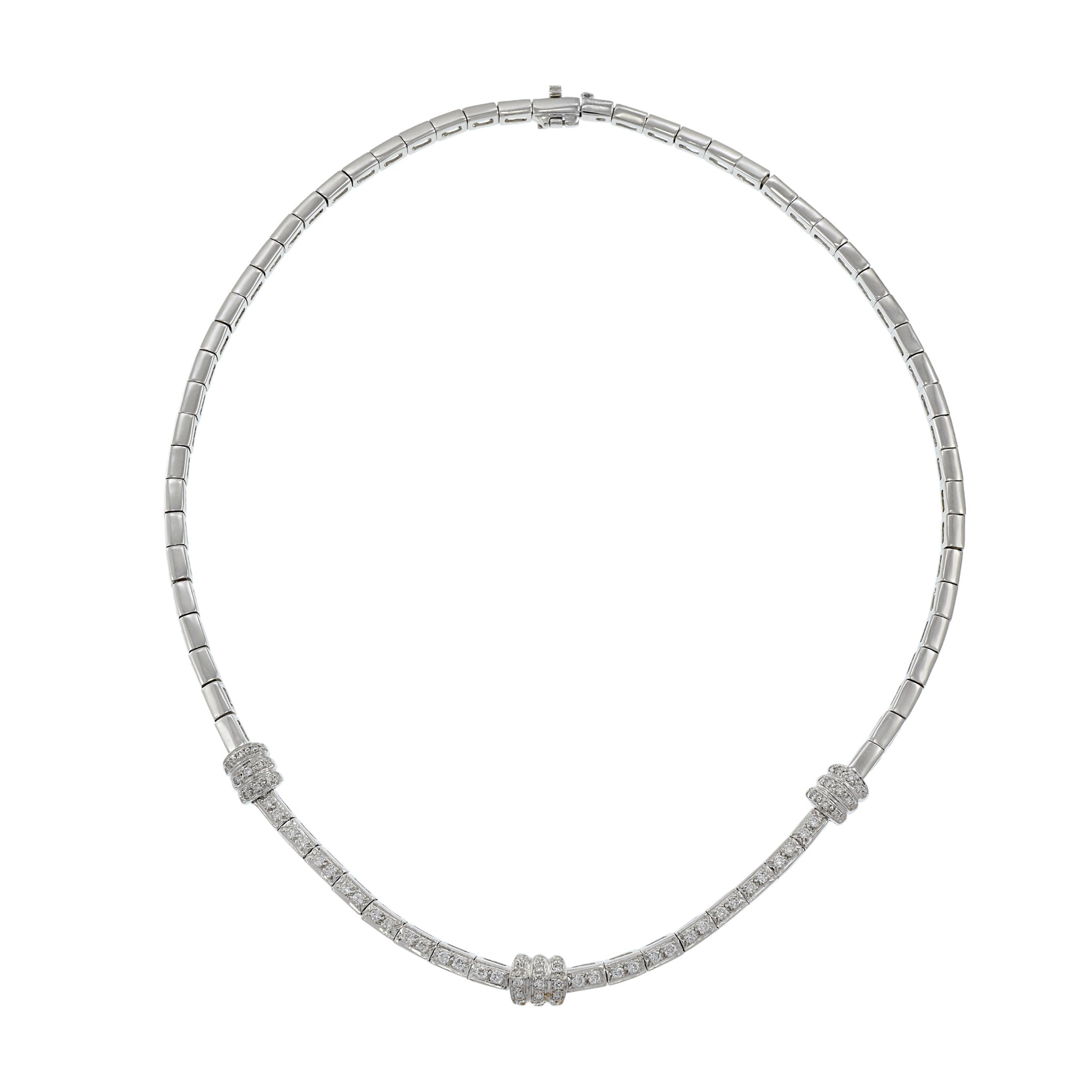 Vintage Retro Era 14KT White Gold Round Cut Diamond Link Necklace