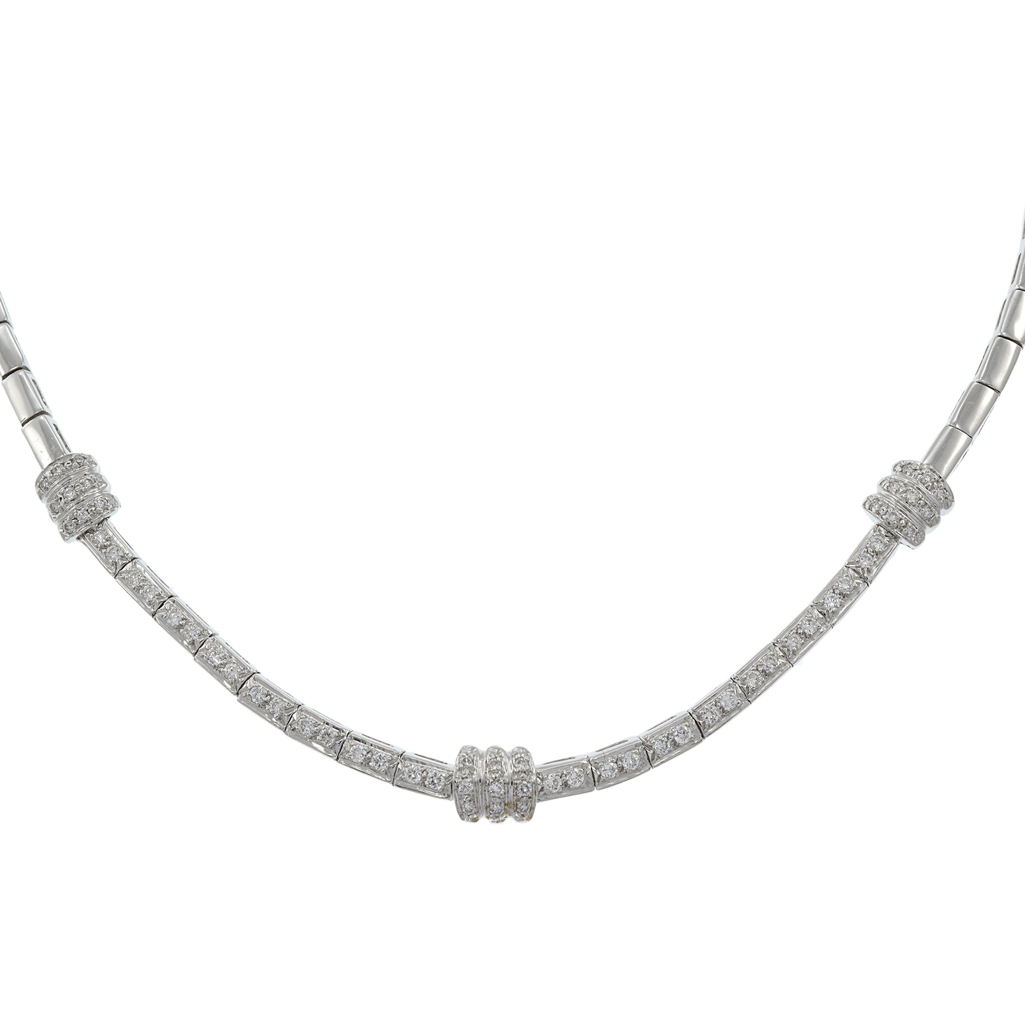 Vintage Retro Era 14KT White Gold Round Cut Diamond Link Necklace