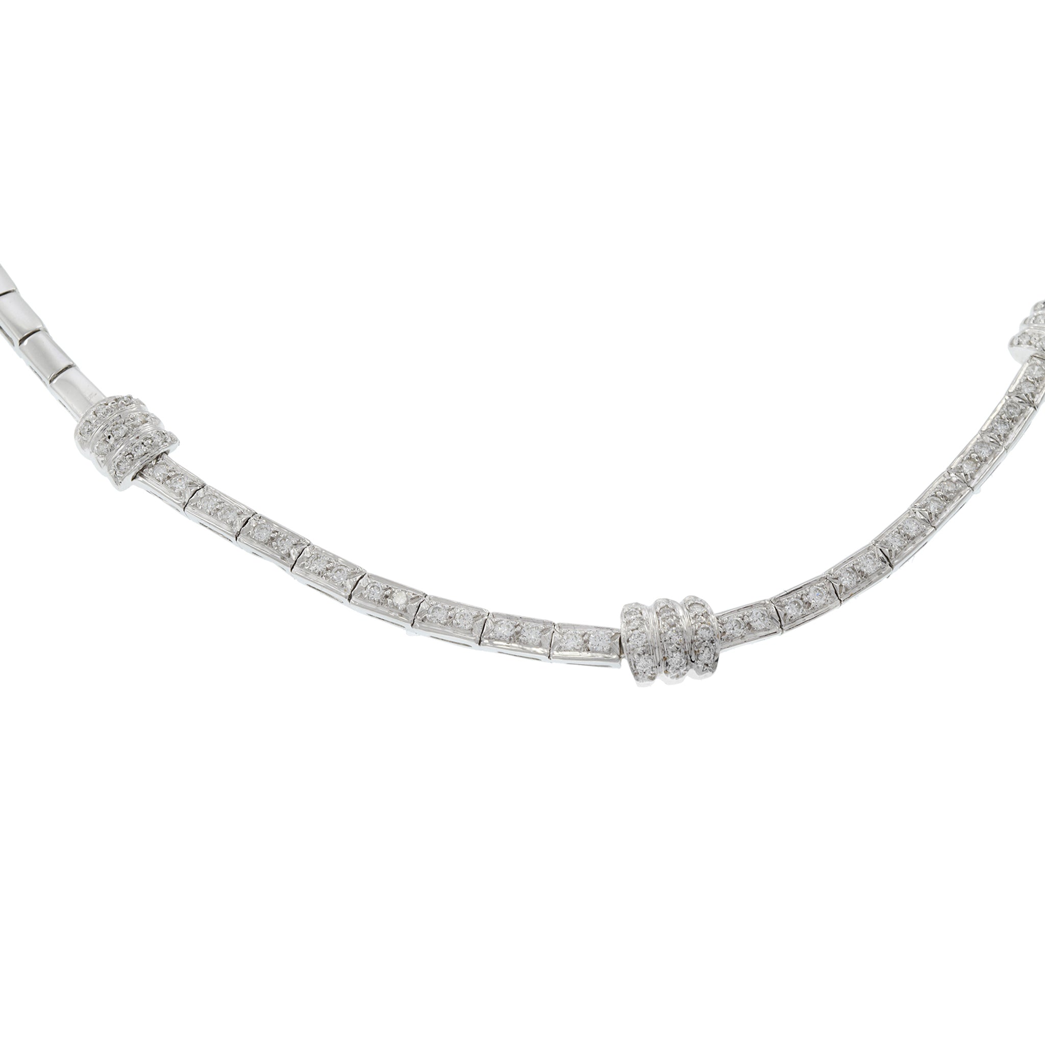 Vintage Retro Era 14KT White Gold Round Cut Diamond Link Necklace