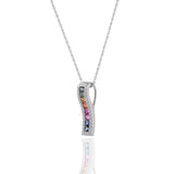 14KT White Gold Multi Color Sapphire And Diamond Wave Pendant Necklace